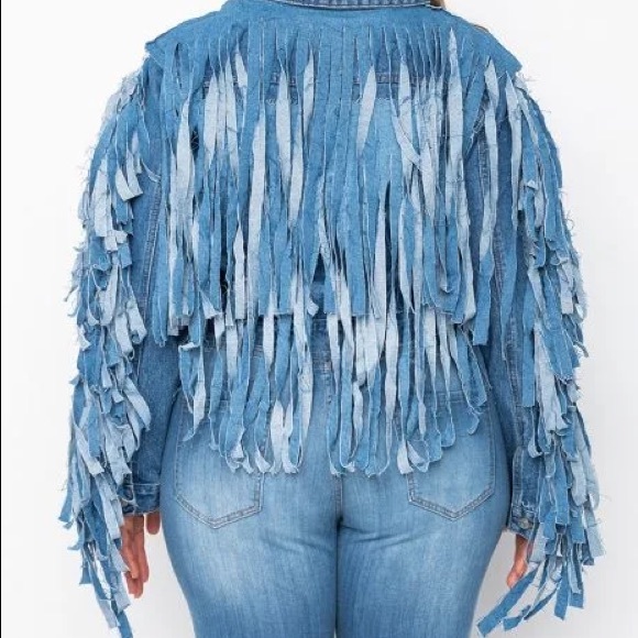 Azalea Wang Plus Denim Fringe Jacket - Picture 8 of 10